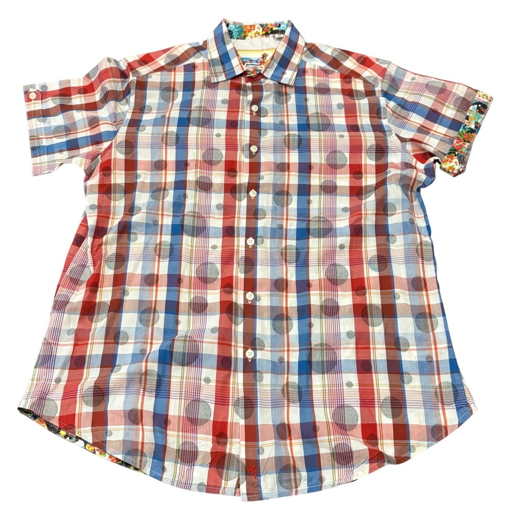 Robert Graham Hula Girl Shirt Mens Size M Classic Fit Plaid Polka Dot Flip Cuff